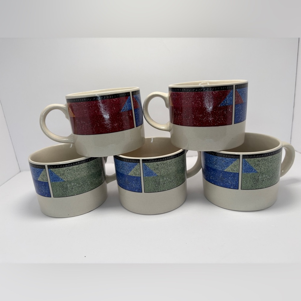 Vintage Majesticware Stoneware Coffee Mug Set  Of 5 Sue Zipkin Astral 90s Retro